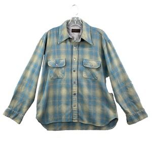 Vintage David Harrison Shirt Men Large Plaid Flannel Wool Blend Button Up Grunge